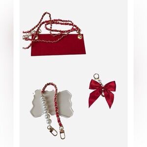 Red Bow and Pearl Chain Accessory Set